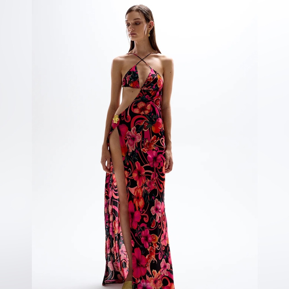 Cin Cin Cut Out Hibiscus Maxi Dress